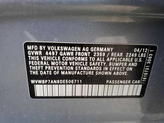 WVWBP7AN8DE506711 - 2013 VOLKSWAGEN CC SPORT BLUE photo 12