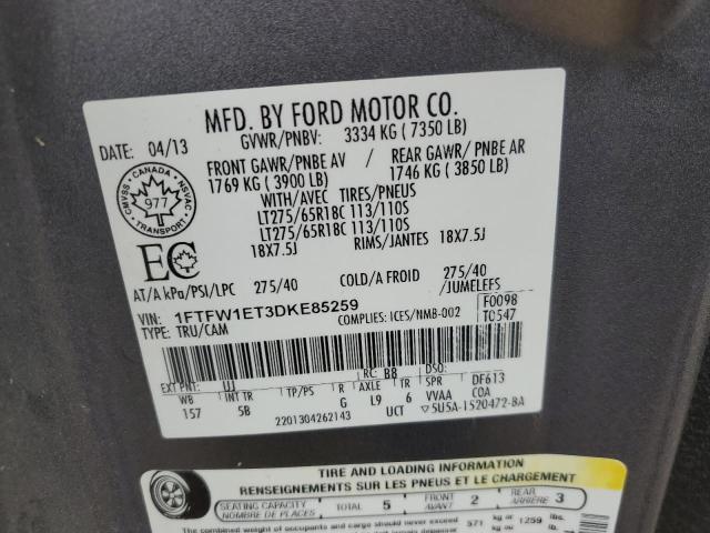 1FTFW1ET3DKE85259 - 2013 FORD F150 SUPERCREW GRAY photo 12