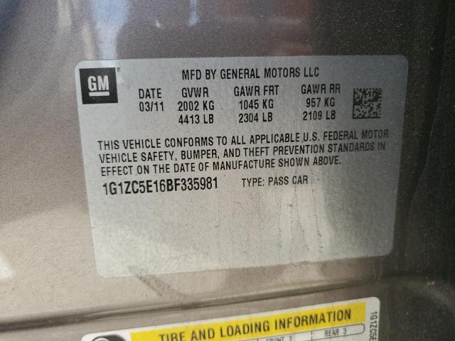 1G1ZC5E16BF335981 - 2011 CHEVROLET MALIBU 1LT TAN photo 13