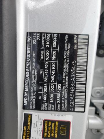 4JGDA5HB8EA365475 - 2014 MERCEDES-BENZ ML 350 4MATIC SILVER photo 13