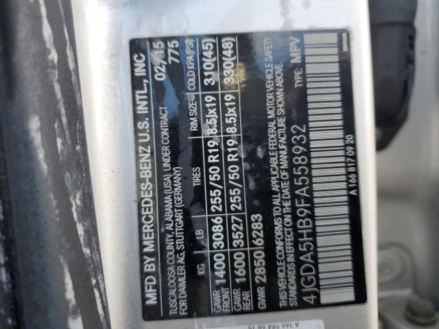 4JGDA5HB9FA558932 - 2015 MERCEDES-BENZ ML 350 4MATIC SILVER photo 13