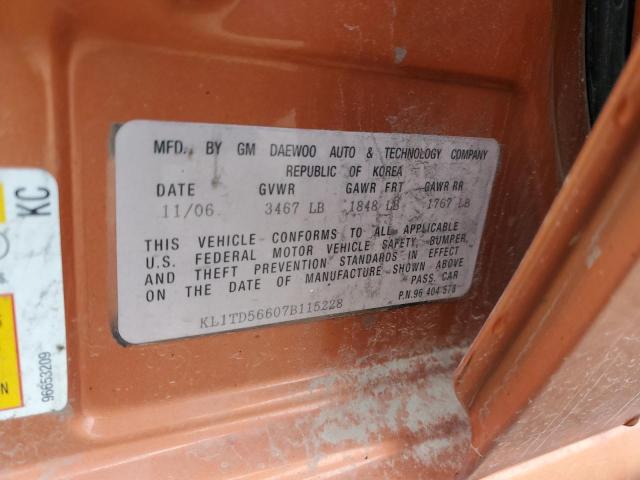 KL1TD56607B115228 - 2007 CHEVROLET AVEO BASE Narıncı foto 12