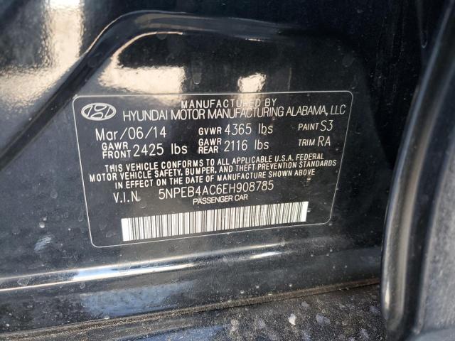 5NPEB4AC6EH908785 - 2014 HYUNDAI SONATA GLS BLACK photo 12