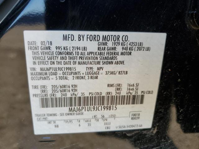 MAJ6P1UL9JC199815 - 2018 FORD ECOSPORT SE BLACK photo 13