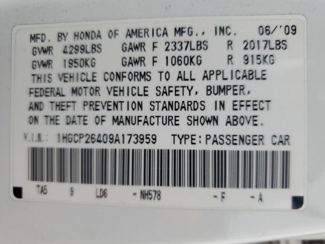 1HGCP26409A173959 - 2009 HONDA ACCORD LXP WHITE photo 12