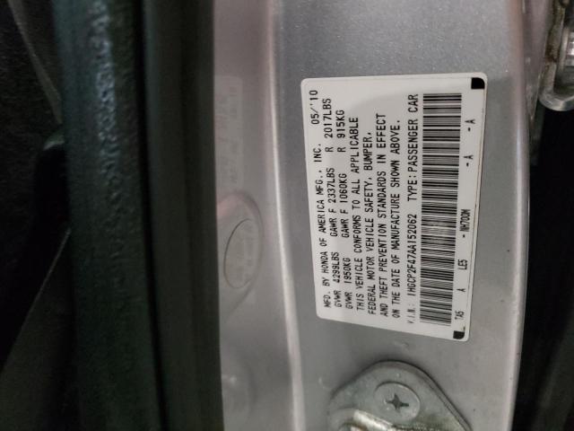 1HGCP2F47AA152062 - 2010 HONDA ACCORD LXP SILVER photo 12