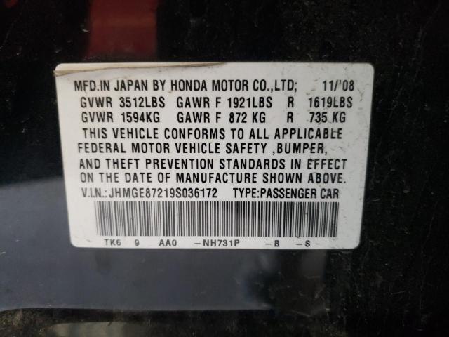 JHMGE87219S036172 - 2009 HONDA FIT BLACK photo 12