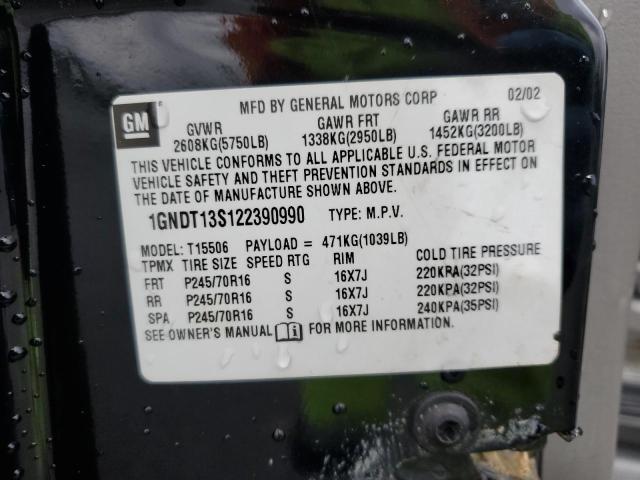 1GNDT13S122390990 - 2002 CHEVROLET TRAILBLAZE BLACK photo 13