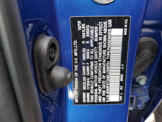 SHHFK7G40LU209751 - 2020 HONDA CIVIC SPORT BLUE photo 13