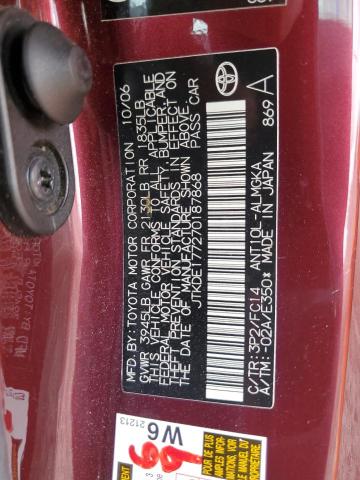 JTKDE177270187868 - 2007 TOYOTA SCION TC 勃艮第红 照片 12