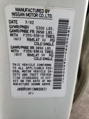 JN8DR09Y13W800831 - 2003 NISSAN PATHFINDER LE 白色 照片 13
