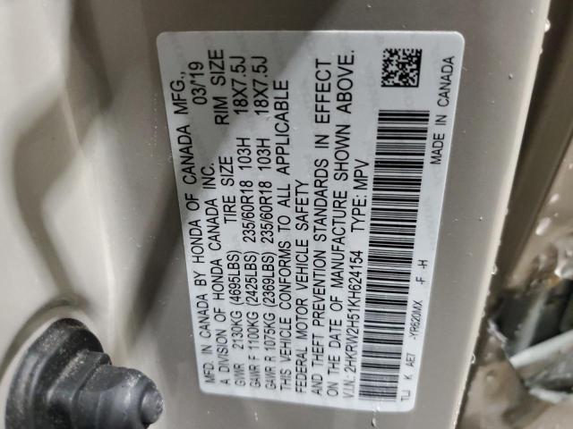 2HKRW2H51KH624154 - 2019 HONDA CR-V EX TAN photo 12