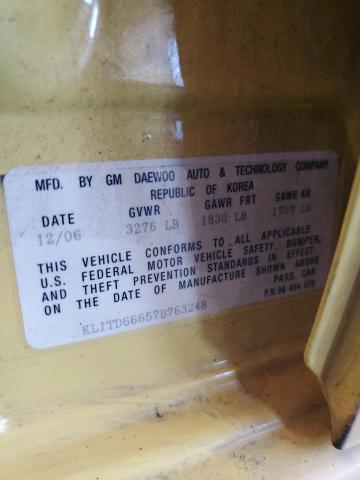 KL1TD66657B763248 - 2007 CHEVROLET AVEO BASE Sarı foto 13