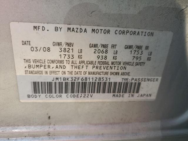 JM1BK32F681128531 - 2008 MAZDA 3 I SILVER photo 12