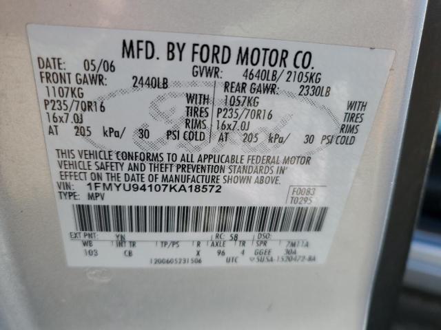 1FMYU94107KA18572 - 2007 FORD ESCAPE LIMITED SILVER photo 12