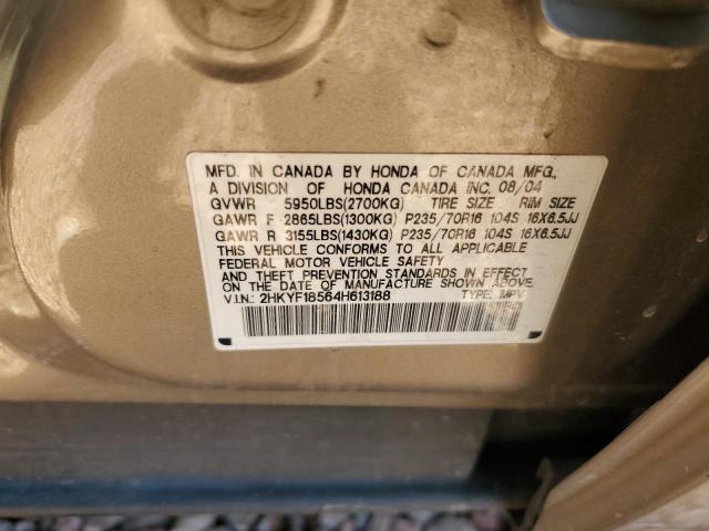 2HKYF18564H613188 - 2004 HONDA PILOT EXL TAN photo 12