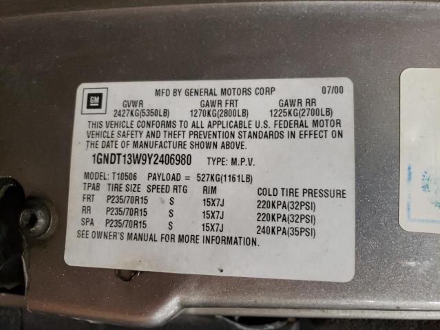 1GNDT13W9Y2406980 - 2000 CHEVROLET BLAZER GOLD photo 12