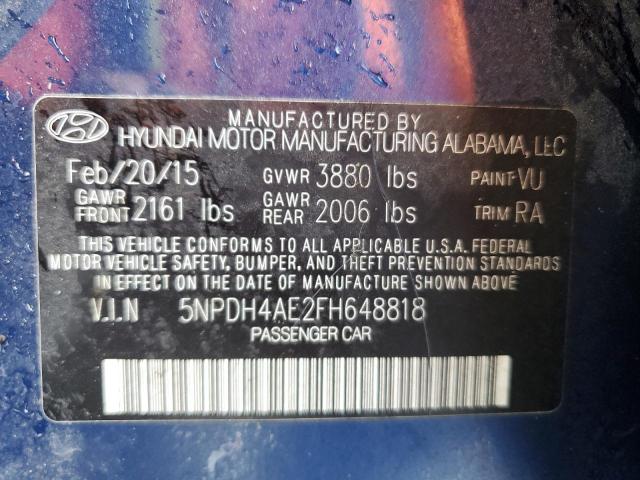 5NPDH4AE2FH648818 - 2015 HYUNDAI ELANTRA SE BLUE photo 12