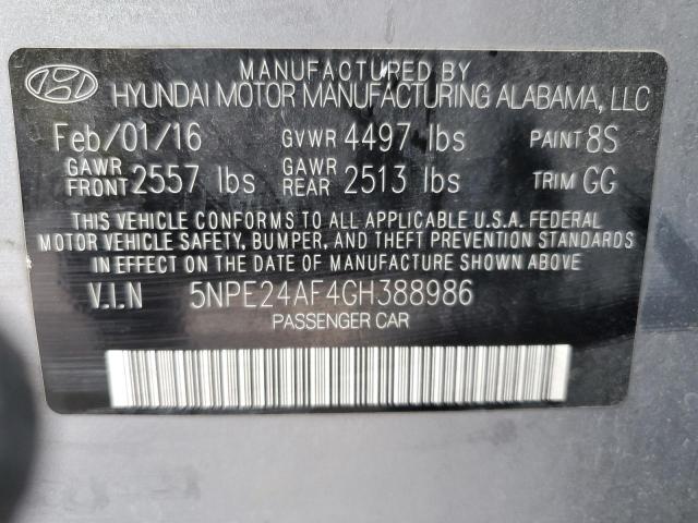 5NPE24AF4GH388986 - 2016 HYUNDAI SONATA SE GRAY photo 12