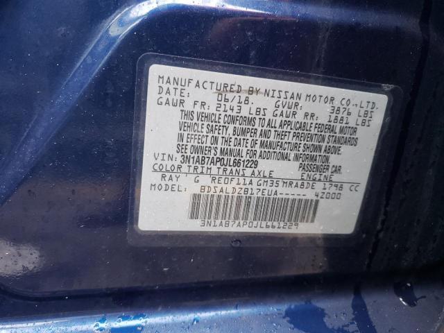 3N1AB7AP0JL661229 - 2018 NISSAN SENTRA S BLUE photo 12