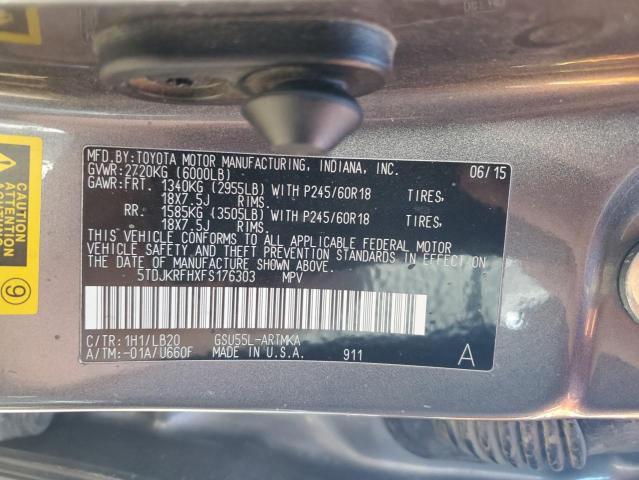 5TDJKRFHXFS176303 - 2015 TOYOTA HIGHLANDER XLE 灰色 照片 14