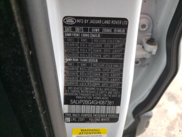 SALVP2BG4GH087381 - 2016 LAND ROVER RANGE ROVE SE WHITE photo 12