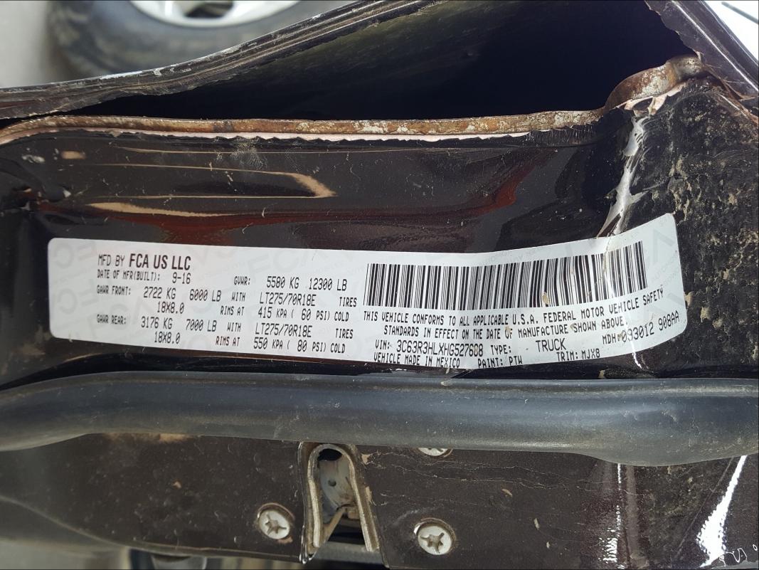 3C63R3HLXHG527688 - 2017 RAM 3500 SLT BLACK photo 10