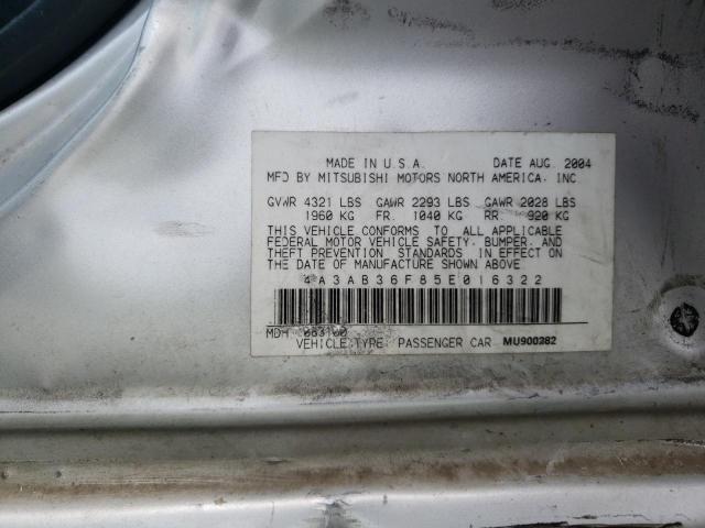 4A3AB36F85E016322 - 2005 MITSUBISHI GALANT ES MEDIUM SILVER photo 10