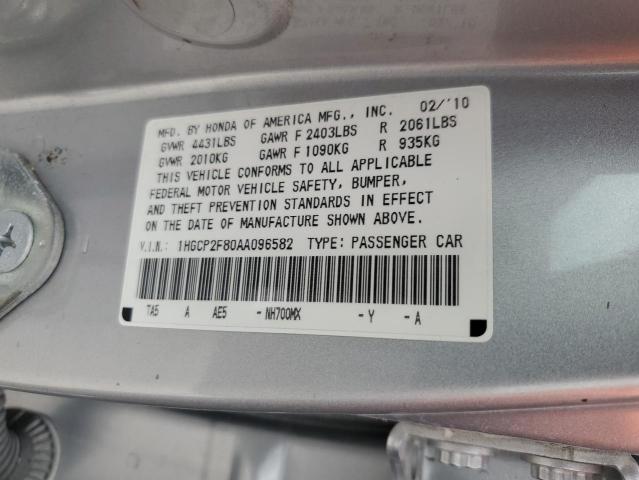 1HGCP2F80AA096582 - 2010 HONDA ACCORD EXL SILVER photo 12