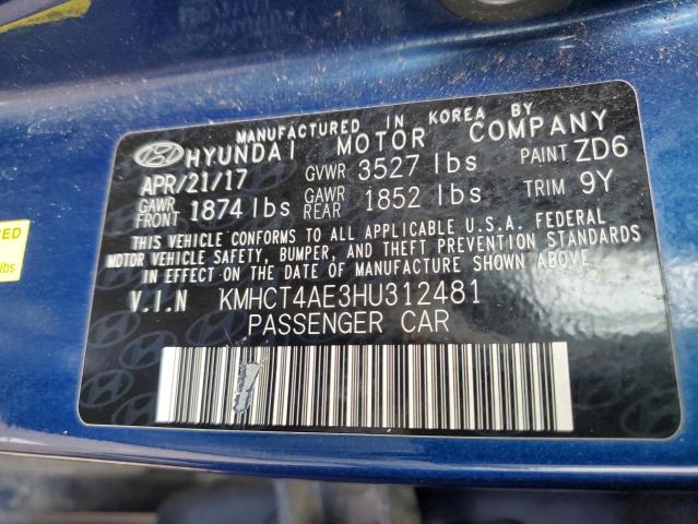 KMHCT4AE3HU312481 - 2017 HYUNDAI ACCENT SE BLUE photo 13