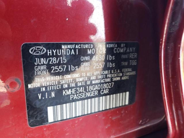 KMHE34L18GA018027 - 2016 HYUNDAI SONATA HYBRID RED photo 12