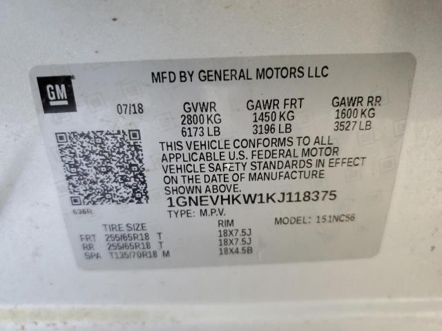 1GNEVHKW1KJ118375 - 2019 CHEVROLET TRAVERSE LT SILVER photo 13