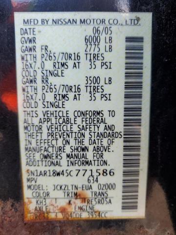 5N1AR18W45C771586 - 2005 NISSAN PATHFINDER LE 黑色 照片 13