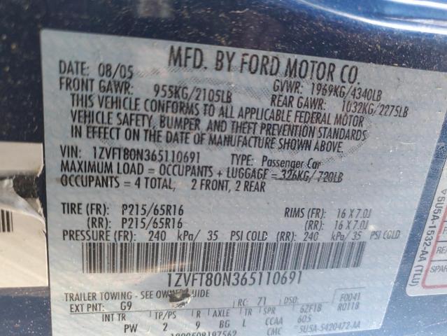 1ZVFT80N365110691 - 2006 FORD MUSTANG BLUE photo 13