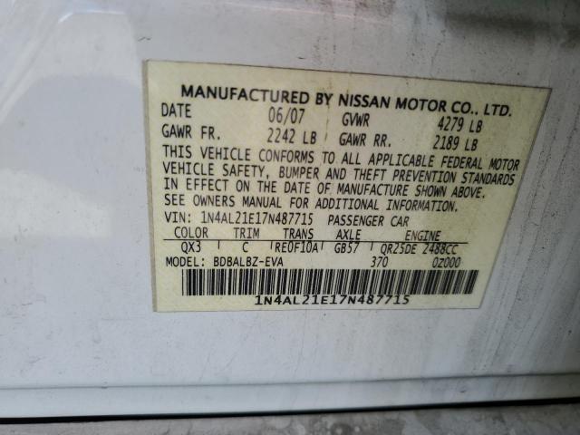 1N4AL21E17N487715 - 2007 NISSAN ALTIMA 2.5 WHITE photo 13