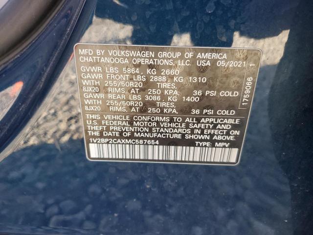 1V2BP2CAXMC587654 - 2021 VOLKSWAGEN ATLAS SEL 蓝色 照片 13