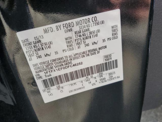 1FTFX1EF0DFC46252 - 2013 FORD F150 SUPER CAB BLACK photo 12