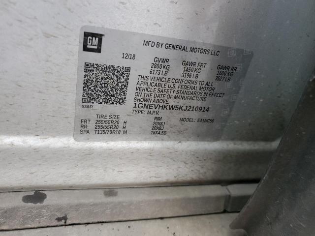 1GNEVHKW5KJ210914 - 2019 CHEVROLET TRAVERSE LT SILVER photo 12