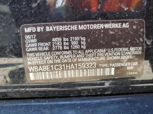 WBA8E1C31HA159323 - 2017 BMW 330E BLACK photo 12