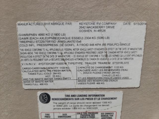 4YDT33128F1530576 - 2015 KEYSTONE SPRINTER 白色 照片 8