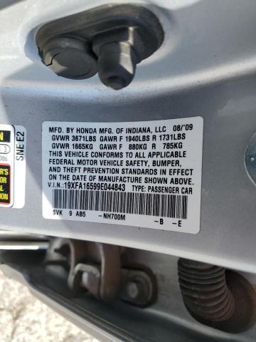 19XFA16599E044843 - 2009 HONDA CIVIC LX SILVER photo 12