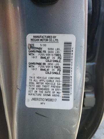 JN8DR07X31W508217 - 2001 NISSAN PATHFINDER LE 银色 照片 12