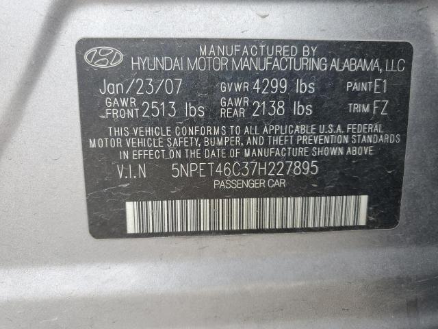 5NPET46C37H227895 - 2007 HYUNDAI SONATA GLS GRAY photo 12