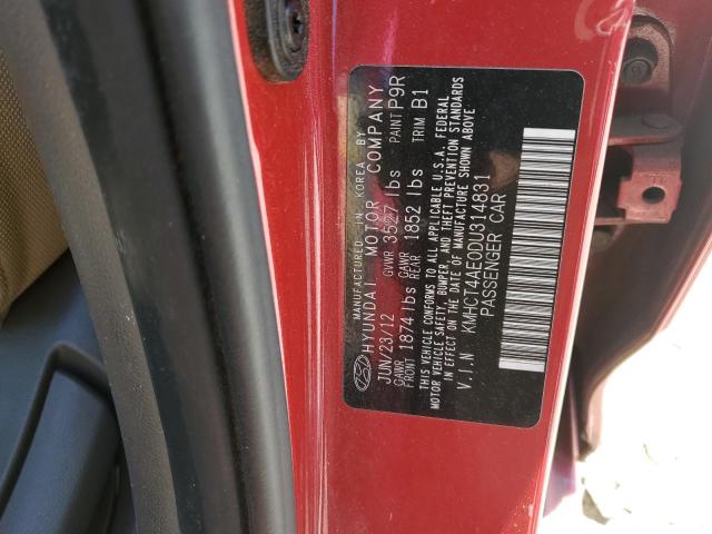 KMHCT4AE0DU314831 - 2013 HYUNDAI ACCENT GLS RED photo 12