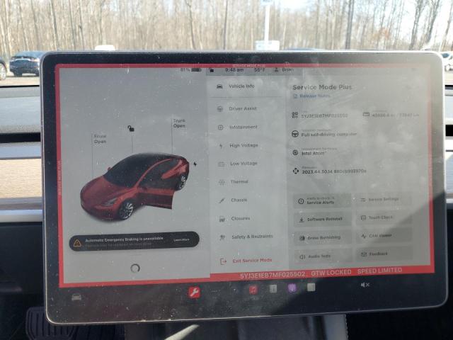 5YJ3E1EB7MF025502 - 2021 TESLA MODEL 3 RED photo 9