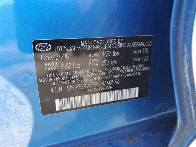 5NPE24AF9KH760556 - 2019 HYUNDAI SONATA SE BLUE photo 12