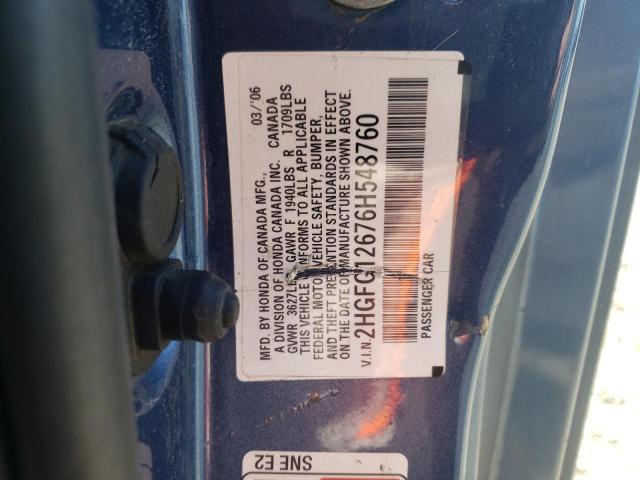 2HGFG12676H548760 - 2006 HONDA CIVIC LX BLUE photo 13