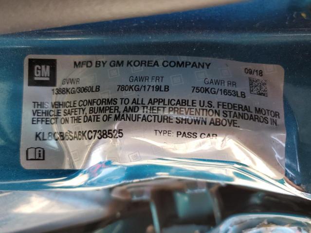 KL8CB6SA6KC738525 - 2019 CHEVROLET SPARK LS BLUE photo 12
