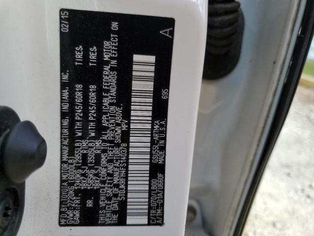 5TDJKRFH4FS140378 - 2015 TOYOTA HIGHLANDER XLE 白色 照片 14