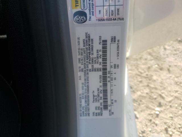 3FADP4BJ8KM108981 - 2019 FORD FIESTA SE WHITE photo 12